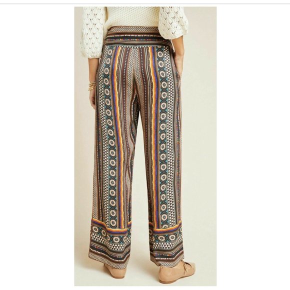 Farm Rio for ANTHROPOLOGIE Satin GEO PRINT CROP WIDE-LEG PANTS - Picture 2 of 14